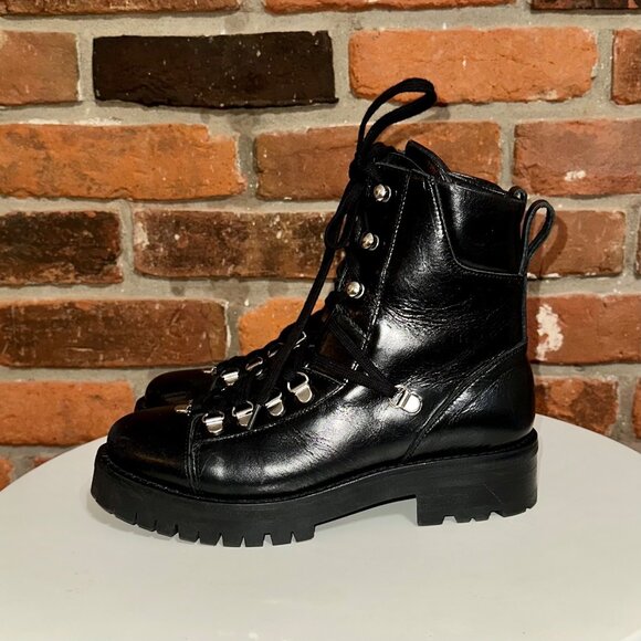 All Saints Franka Black Leather Combat Boots Size 5 - Picture 1 of 10